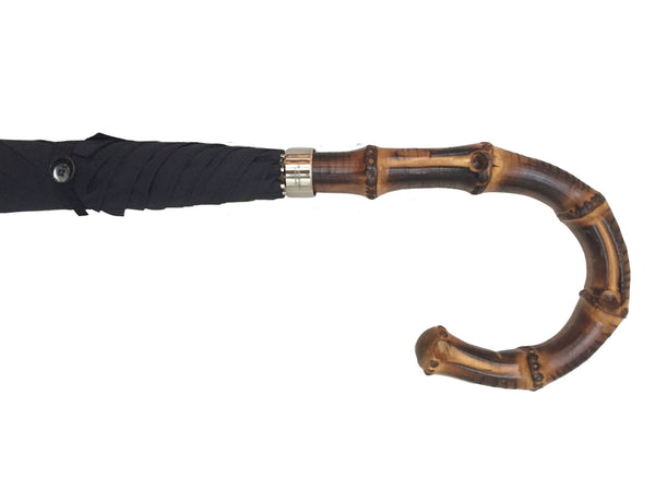 Plain Poly cotton canopy.  Wooden Stick.  Nickel finishes, engraved tip cup.  Whangee handle.  Available in Brown, Navy, Black, Charcoal.   #mrstanford  Height: 92cm #mrstanford